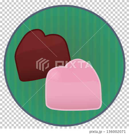 円形背景のついたハート型チョコレートのイラスト 136002071