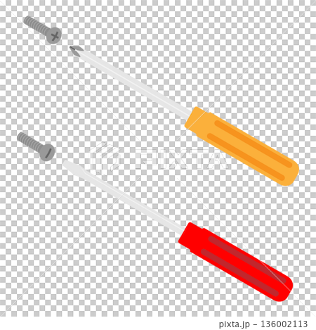 一組十字螺絲起子、一字螺絲起子和螺栓的插圖。 136002113