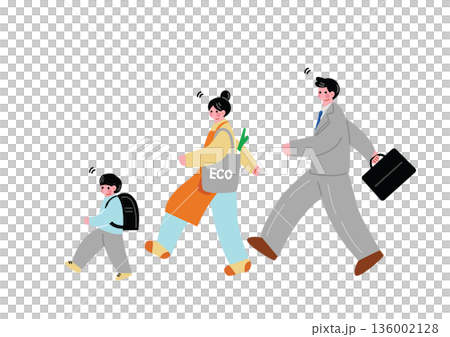 歩く家族のイラスト 歩く家族のイラスト 136002128