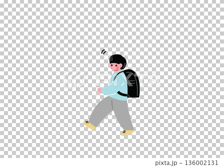 A boy walking with a school bag on his back 136002131