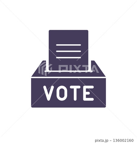 Ballot Box Icon, Voting Paper Inserted, Solid Glyph Vector Pictogram for Election Voting and Polling Process. 136002160