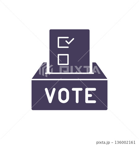 Ballot Box with Check Mark Icon, Voting Paper Checkbox, Solid Glyph Vector Symbol for Election and Democratic Choice. Isolated Vote Icon. 136002161