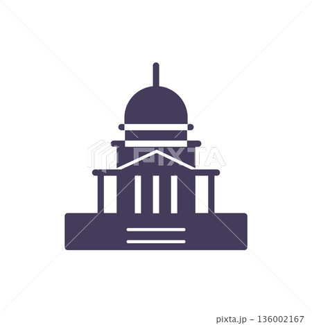 US Capitol Building Icon, Congress Government Dome Landmark, Solid Glyph Vector Symbol for Federal Politics, Law, Democracy and Elections. 136002167