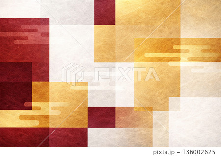 上品に重なるえんじと金のコラージュ和紙背景 136002625