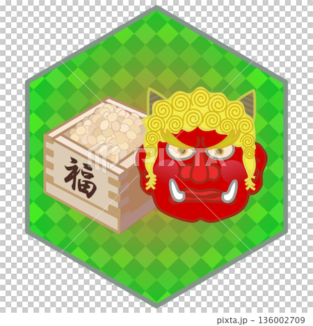 六角背景のついた節分のイラスト 六角背景のついた節分のイラスト 136002709