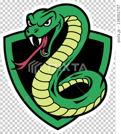 Green Snake with Shield Emblem Cartoon Illustration 136002787