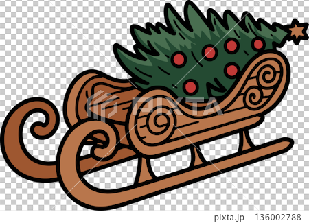 Decorated Christmas Tree on Wooden Sleigh 136002788