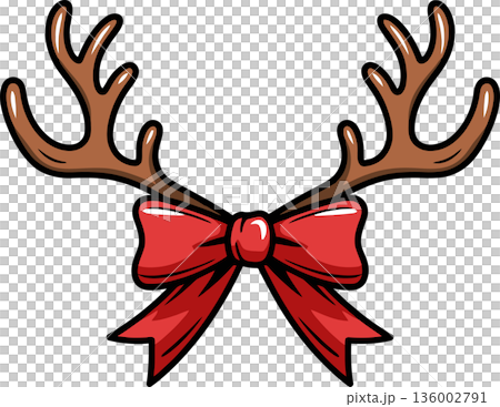 Reindeer Antlers with Red Bow Cartoon Illustration Reindeer Antlers with Red Bow Cartoon Illustration 136002791