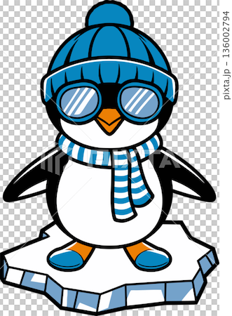 Winter Penguin Dressed for the Cold Cartoon Illustration 136002794