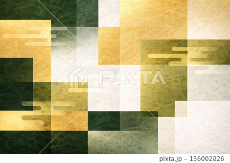 上品に重なる深緑と金のコラージュ和紙背景 136002826