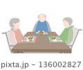施設の老人が介護用エプロンをして食事をしようとしているカラーイラスト 136002827