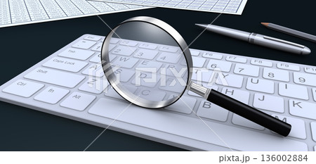 虫メガネとキーボードとビジネス書類 136002884