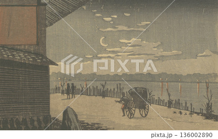 明治時代の東京：井上安治(1864-1889)「百本杭の三日月」 136002890