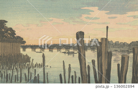 明治時代の東京：井上安治(1864-1889)「両国百本杭之景」 136002894