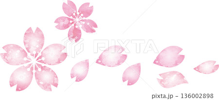 桜の手描きの水彩イラストセット　満開の花やつぼみ、舞い散る花びらのベクター素材 136002898