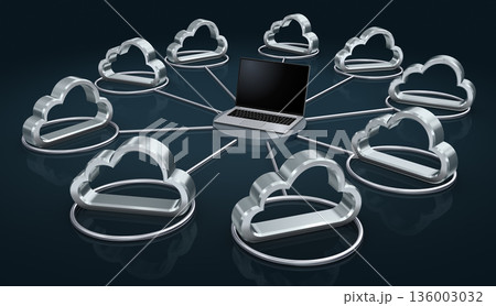 ノートパソコンとクラウドアイコンのネットワーク 136003032
