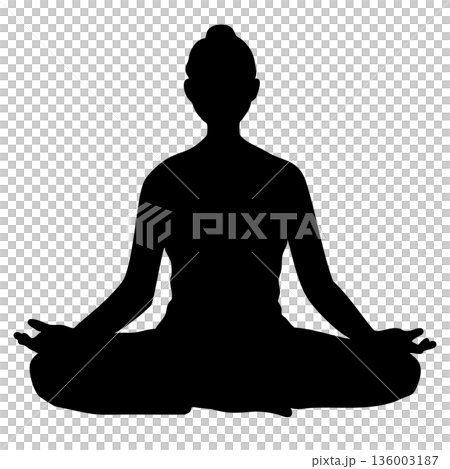 一幅女性剪影擺出瑜珈姿勢的向量插圖 一幅女性剪影擺出瑜珈姿勢的向量插圖 136003187