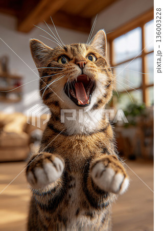 室内でじゃれながら鳴いている猫の瞬間 136003228