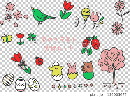 Cute spring illustration material set Cute spring illustration material set 136003675