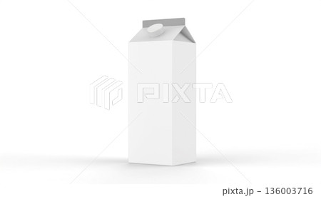 白い牛乳パックのモックアップ(スクリューキャップ付)、パッケージデザイン用の3D空白テンプレート 白い牛乳パックのモックアップ(スクリューキャップ付)、パッケージデザイン用の3D空白テンプレート 136003716