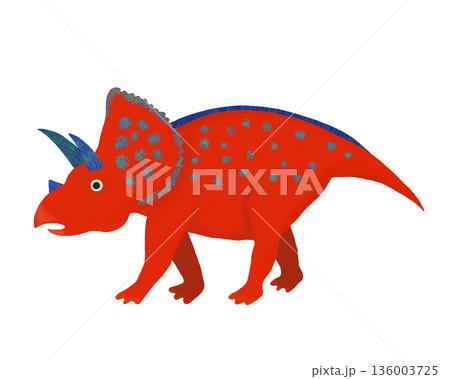 トリケラトプスのイメージ　カラフルな恐竜　イラスト　クリップアート　挿絵　png 136003725