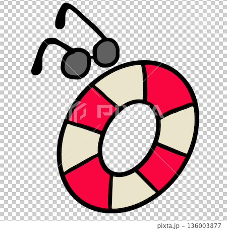 Hand drawn swimming ring and sunglasses illustrations for summer break, decoration, beach vibe, sea, sand, sun, trip, travel, vacation, happy holidays, activities, exercise, leisure, hobbies, relaxed 136003877