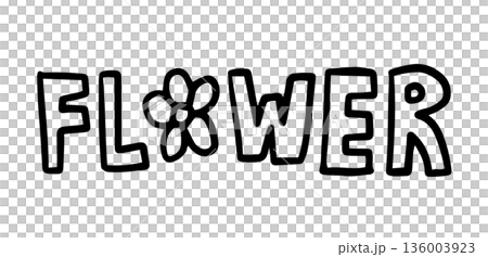 FLOWER letters outlines for cartoon font, typography, text, message, nature, garden, tree, plants, blossom, blooming, park, picnic, home yard, sticker, floral print, decoration, fabric, colouring book 136003923