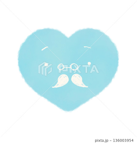 顔ありの青いハートの水彩風イラスト素材 父の日 ホワイトデー 136003954