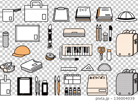 Illustrations of elementary school student belongings 136004039