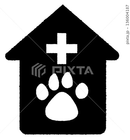 シンプルな動物病院のイラスト-1- モノクロ 136004187