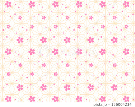 桜と麻の葉模様の背景素材 136004234