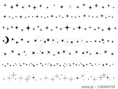 星空をイメージしたシンプルな飾り罫線・ラインのイラストセット　キラキラ 136004550