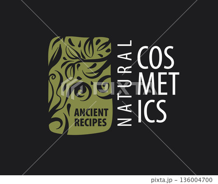 Handcrafted cosmetic label featuring leaf imagery design, Elegant organic beauty brand identity with natural motifs and modern typography 136004700