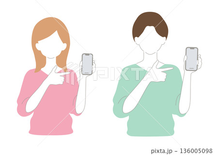 スマホを指さす女性　男性 136005098