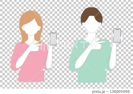 スマホを指さす女性　男性 136005098