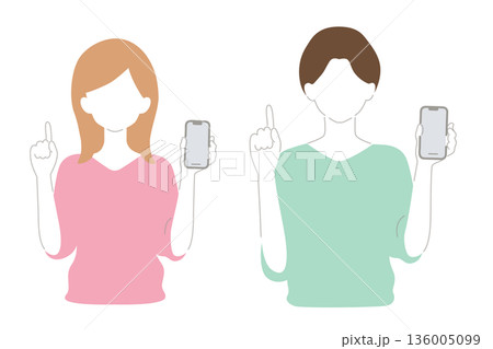 スマホを持って説明する女性 男性 スマホを持って説明する女性 男性 136005099
