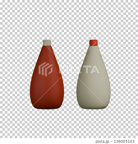 ケチャップとマヨネーズが並んだ3Dイラスト ケチャップとマヨネーズが並んだ3Dイラスト 136005103