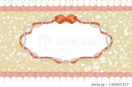 リボンとパールの装飾フレーム背景セット/かわいいメッセージ用デザイン リボンとパールの装飾フレーム背景セット/かわいいメッセージ用デザイン 136005327