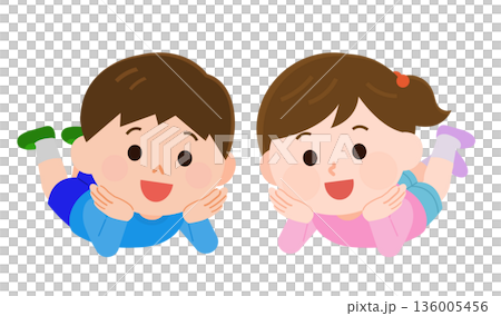 男孩和女孩躺著的插圖 136005456