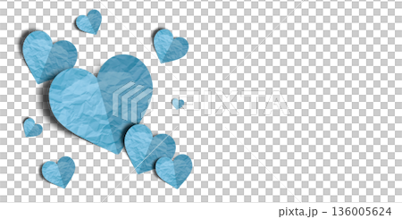 Light blue paper hearts crumpled isolated on transparent background. Valentine's day. 136005624