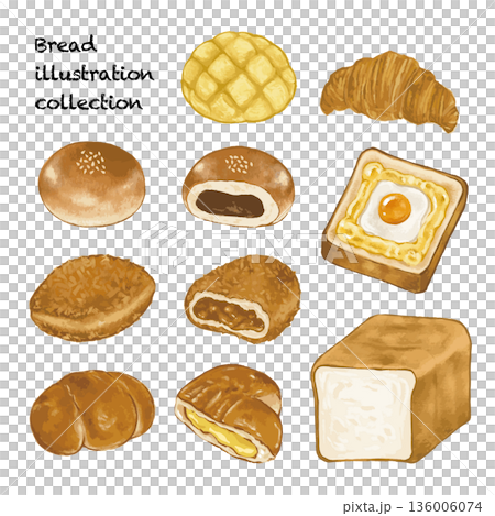 パンのイラストセット パンのイラストセット 136006074