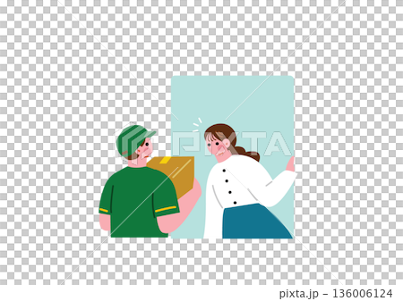 一個女人從送貨員那裡收到包裹 136006124