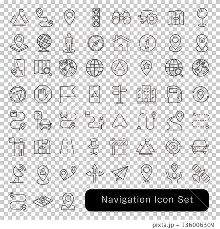 導航圖示集：汽車、地圖、物流 136006309
