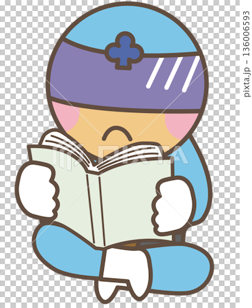 静かに本を読む子どもキャラクターの集中イメージ 136006593