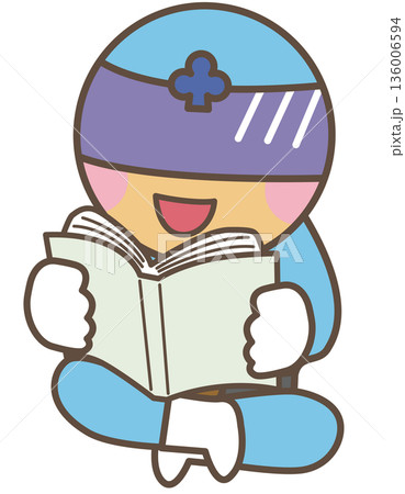 本を楽しそうに読む子どもキャラクターのイラスト 136006594