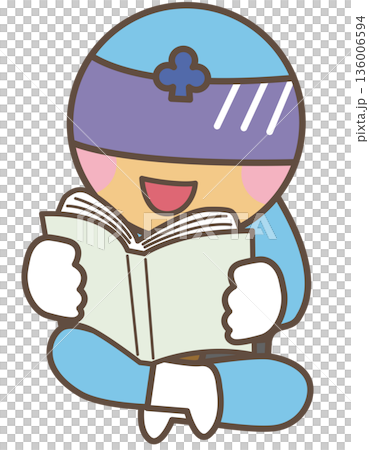 本を楽しそうに読む子どもキャラクターのイラスト 136006594