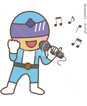 マイクで歌う音楽パフォーマンス中のキャラクターイラスト マイクで歌う音楽パフォーマンス中のキャラクターイラスト 136006596