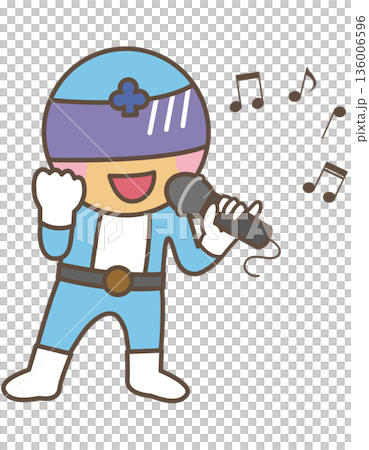 マイクで歌う音楽パフォーマンス中のキャラクターイラスト マイクで歌う音楽パフォーマンス中のキャラクターイラスト 136006596