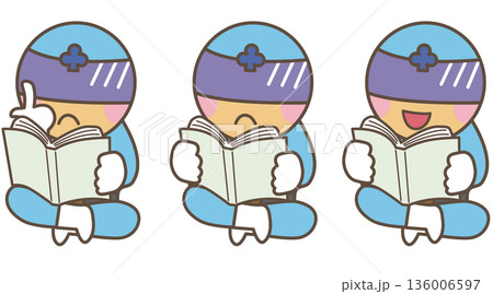 本を読む子どもキャラクターの表情バリエーション3点セット 本を読む子どもキャラクターの表情バリエーション3点セット 136006597