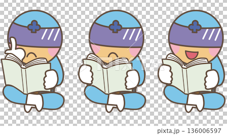 本を読む子どもキャラクターの表情バリエーション3点セット 本を読む子どもキャラクターの表情バリエーション3点セット 136006597